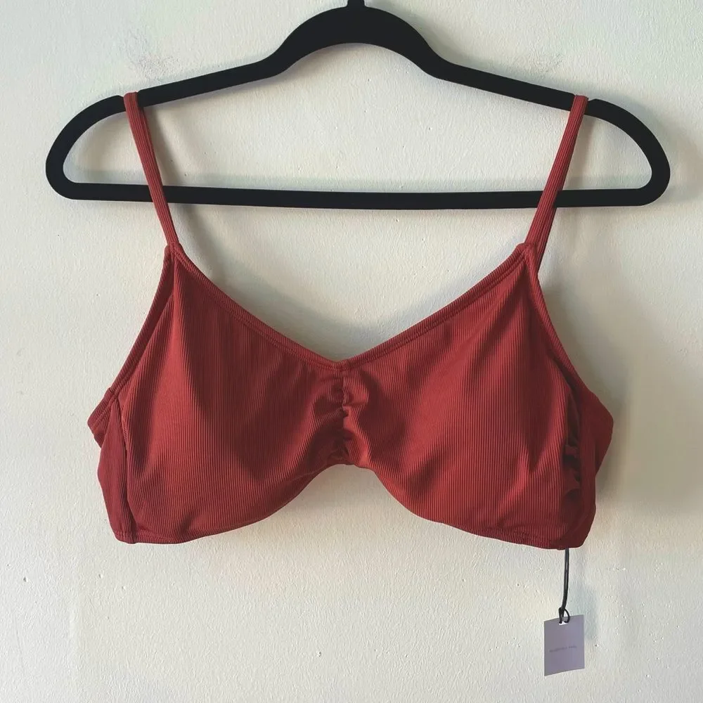 Shade & Shore Brown Shirred Ribbed Bralette Bikini Swim Top Size Large